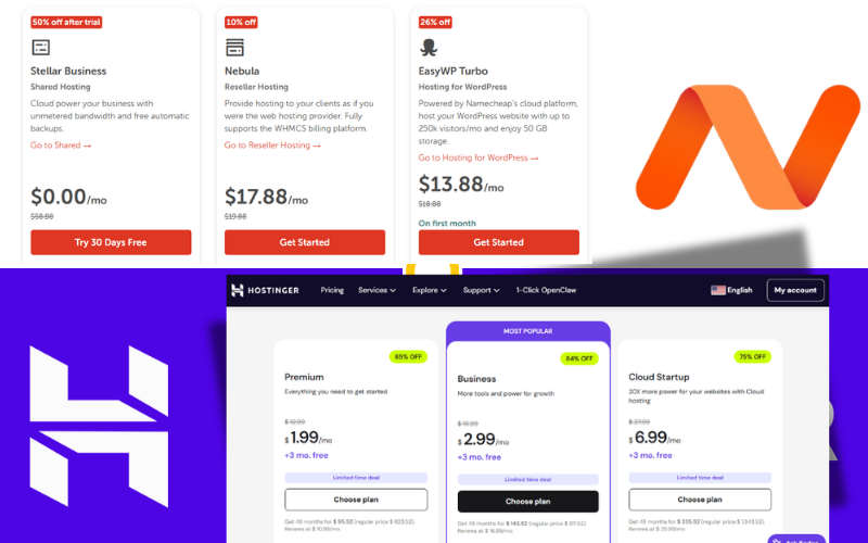 Namecheap vs Hostinger : pricing
